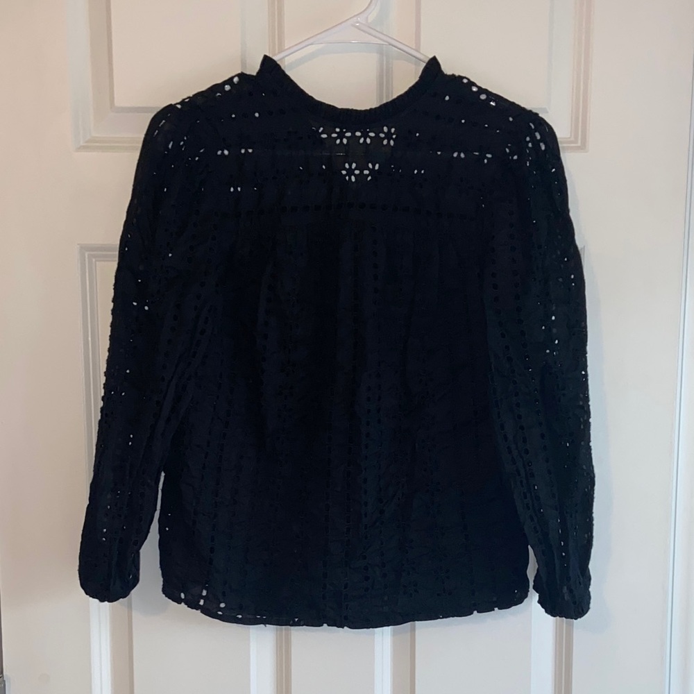 J. Crew Elegant Black Eyelet Blouse